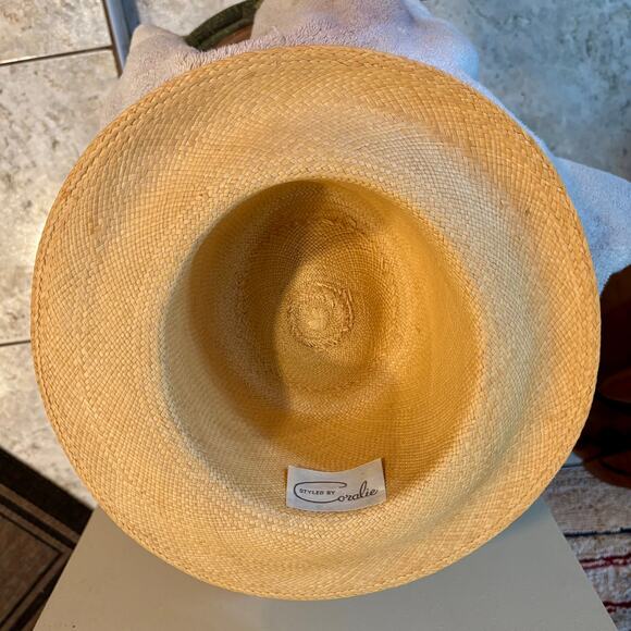 Vintage Styled By Coralie Cream Straw Hat Feather embellished Gambler Fedora - Picture 5 of 7